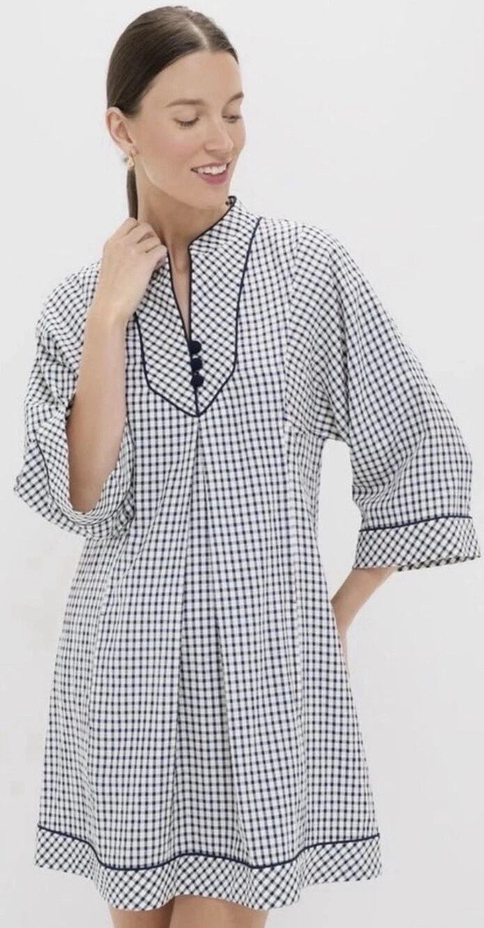 POMANDER PLACE Navy Gingham Dress Size XS NWT
